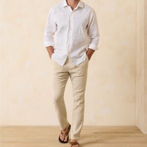 Tommy Bahamas Beach Coast Linen-Blend Elastic-Waist Pants, Stone Khaki, XL